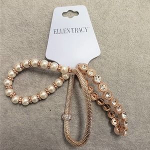 Ellen Tracy 3 Matching Gold Bracelet Stack Set - Brand New